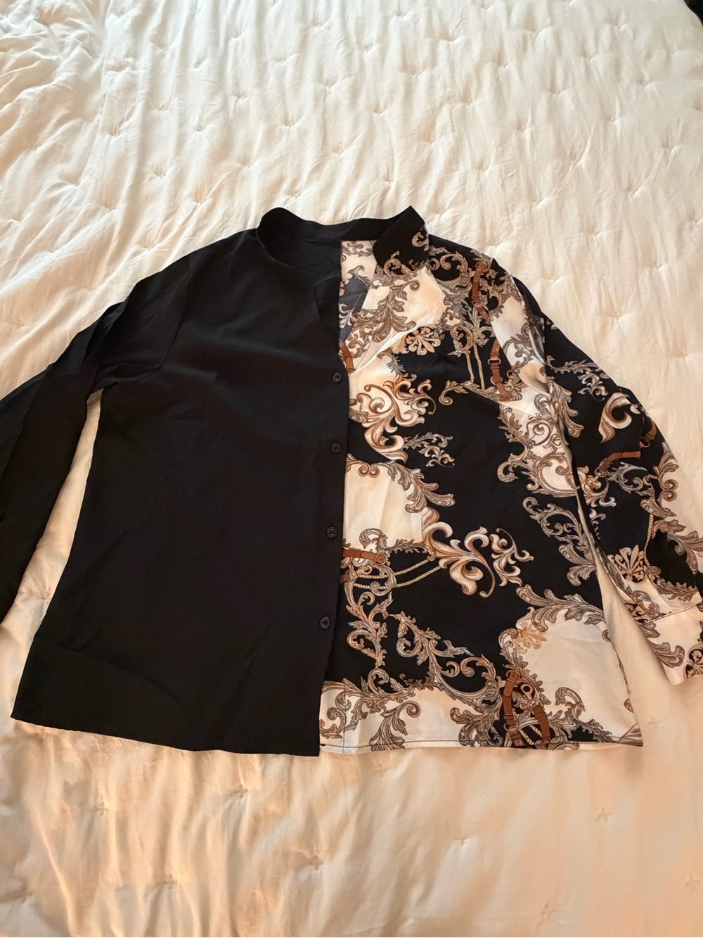 SHEIN Curve Two-Tone Baroque Blouse - Black & Cream